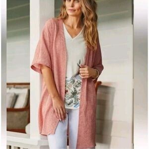Soft Surroundings Whisper Linen Topper Rose Lightweight Gauzy Kimono Shawl XL